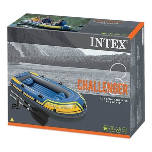 Трехместная надувная лодка Intex 68370 Challenger 3 Set (295х137х43см). - Басейни та аксесуари